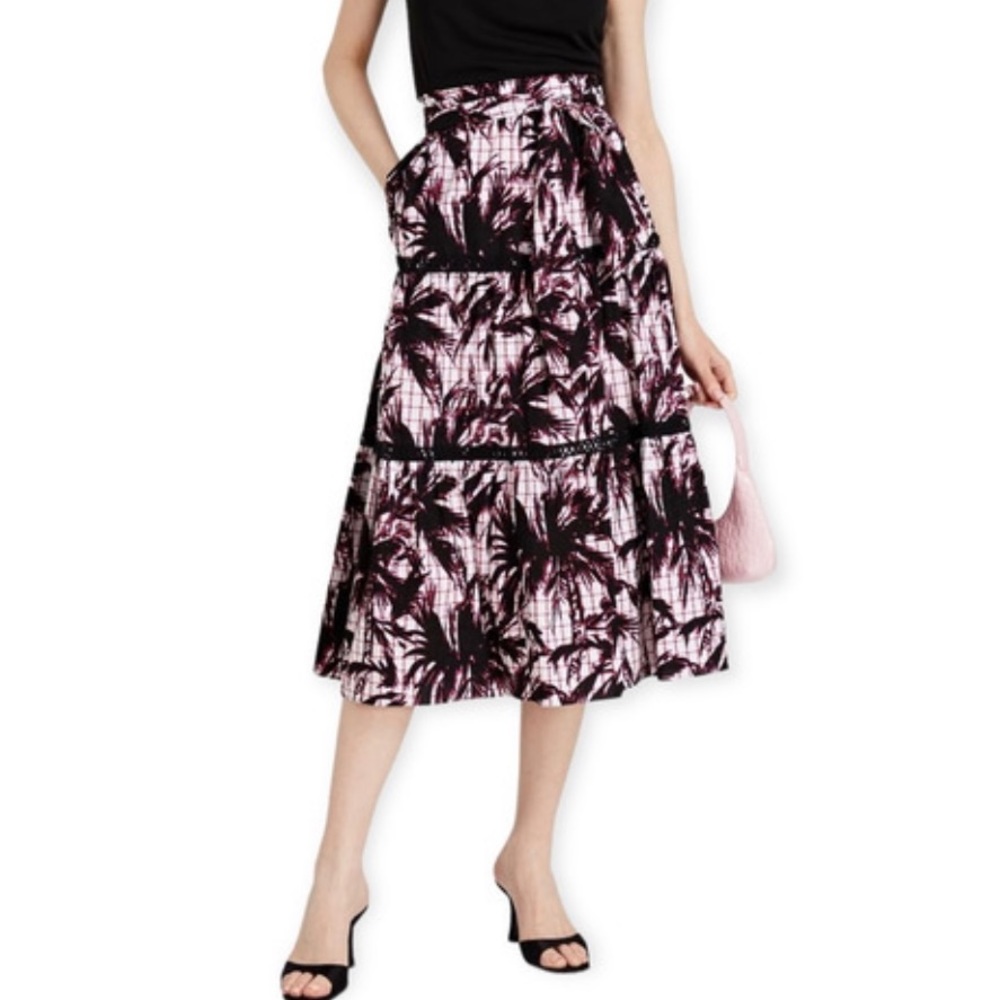 NWT - DIANE VON FURSTENBERG Lucia Tiered Cotton Midi Skirt in Palm White - Sz 6